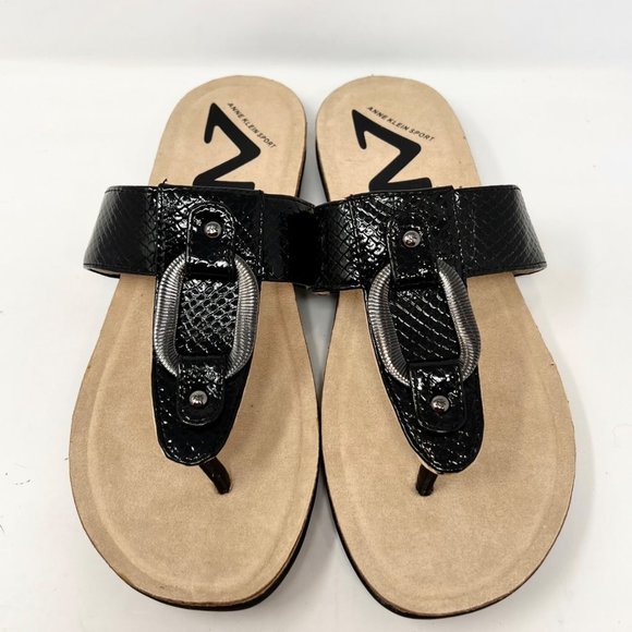 Ann Klein Quela‎ Faux Leather Black Sandal Flip Flop Thong Size 9M - Picture 4 of 11